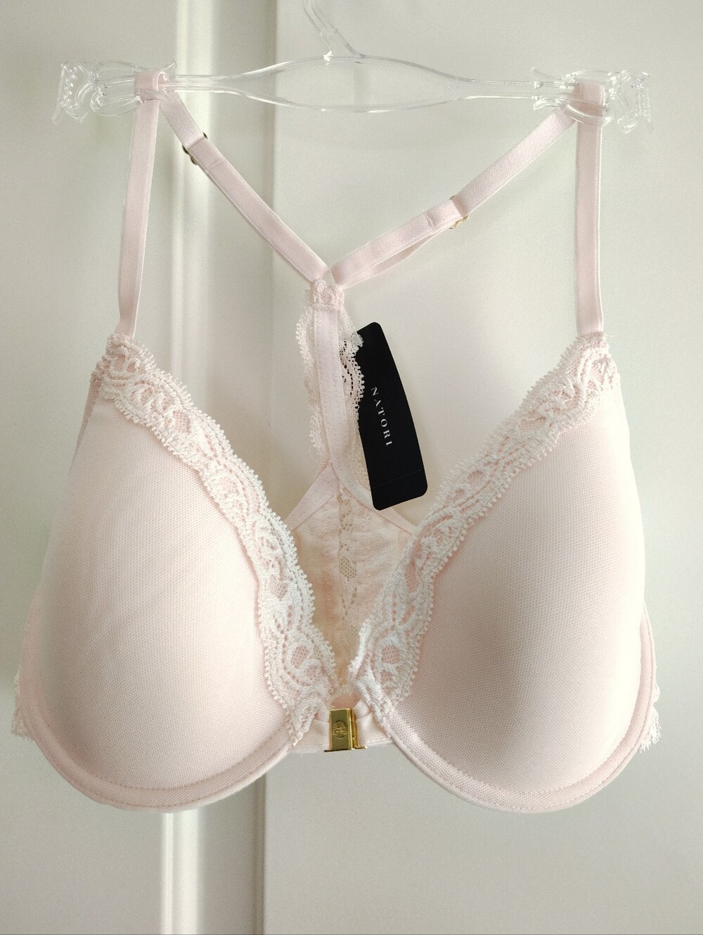 Natori Feathers Front-Close Racerback Bra Sheer Pink Size 32D NWT